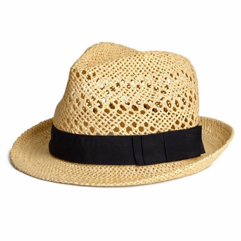 H&M Fedora Straw Hat Black Ribbon